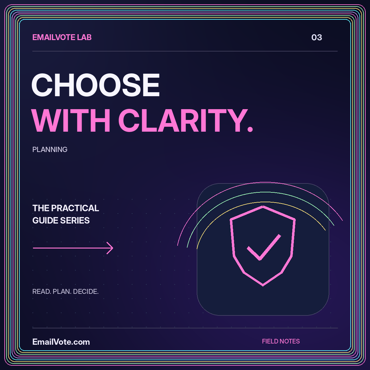 How to Choose an Email Voting Service — neon EmailVote.com illustrated guide card